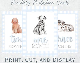 Watercolor Puppy Printable Monthly Milestone Cards - Instant Download