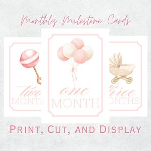 Cartes d'étape mensuelles imprimables pour bébé fille - Téléchargement immédiat | Cartes d'étape aquarelles | Cartes d'étapes mensuelles imprimables