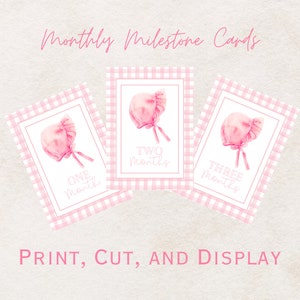 Cartes d'étape mensuelles imprimables aquarelles pour bébé fille – 12 modèles adorables pour les étapes importantes du mois