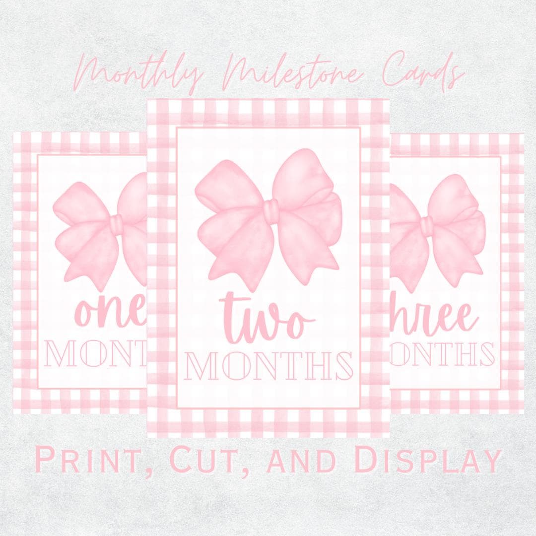 Pink Watercolor Bow Printable Milestone Cards – Monthly Milestone Cards ...