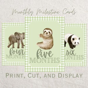 Cartes d'étape mensuelles à imprimer avec les animaux du zoo – 12 modèles adorables pour la première année de bébé*