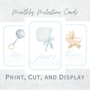 Cartes d'étape mensuelles imprimables aquarelles bébé garçon - téléchargement immédiat