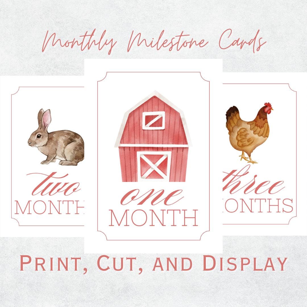 Baby Milestone Cards | Printable Watercolor Farm Monthly Milestone ...