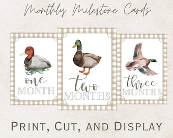 Mallard Printable Monthly Milestone Cards – Adorable Duck-Themed Cards for Baby's First Year