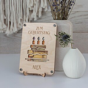 Geldgeschenk Holzkarte zum Geburtstag personalisiert | Torte | Geldverpackung | Rückseite graviert