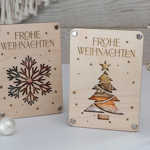 Geldgeschenk Weihnachts-Holzkarte mit persönlicher Rückseite