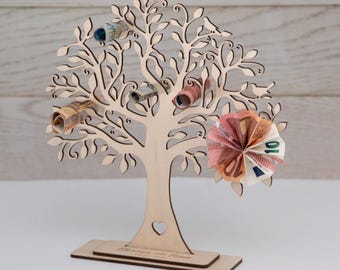 Geldbaum aus Holz personalisiert | Hochzeitgeschenk für Brautpaare | Geburtstag | Taufe