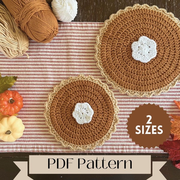 PDF Crochet Hot Pad Pattern | Pumpkin pie hot pad trivet | Includes 2 sizes: Medium and Large| Beginner Friendly with pictures | Printable