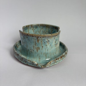Handmade Ceramic Sponge Holder, Light Blue speckled,  Wheel Thrown Stoneware Kitchen Sink Organizer