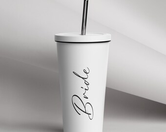 Bride & Groom Insulated Tumbler with Straw | Stainless Steel Travel Cup (20 oz)