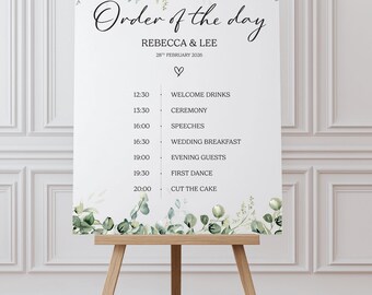 Personalised Wedding Order of the Day Sign, Eucalyptus Floral Design (Digital File)