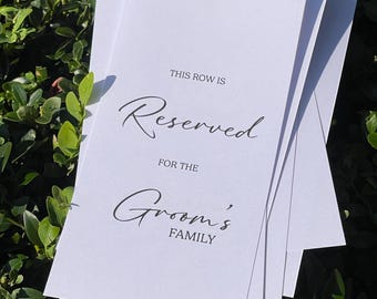 Minimal Wedding row reserved seat sign, Seat tag, Ceremony Decor