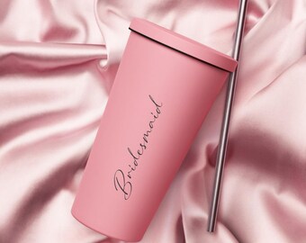 Bridesmaid Insulated Tumbler with Straw | Stainless Steel Travel Cup (20 oz)