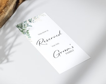 Row reserved for Grooms Family, Wedding day seat tag