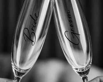 Bride Groom Champagne Flutes | Minimal Wedding Toasting Glasses