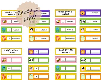 Animal Days of the Week Labels Printable, Classroom Schedule Cards, Editable PDF, Bright Animals Classroom Decor, Instant Download
