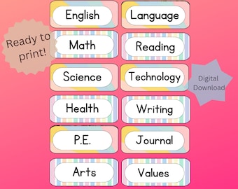 Pastel Subject Labels Printable, Classroom Decor PDF, Editable School Labels, DIY Bulletin Board Kit, Instant Download