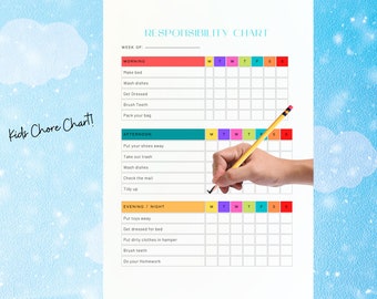 Kids Chore Responsibility Chart Printable, Editable Behavior & Reward Chart, Task Tracker PDF, Children Routine Chart Download