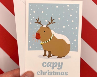 Capy Christmas! Capybara Christmas Greetings Card, Blank Inside