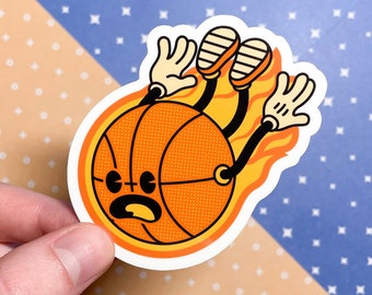 Fire Basketball Vinyl Sticker! Cute Retro Sports Handmade Sticker, Glossy - Water Resistant -  Laminated!