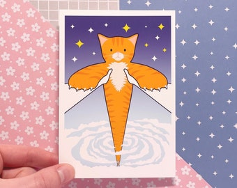 Big Stretch Orange Cat Print! Kawaii Cat Home Decor - Cute Poster Illustration