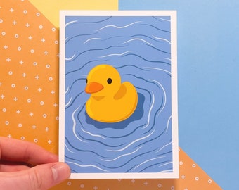 Rubber Duck Bathroom Print Yellow , Simple Wall Art Poster, Kids Blue Bathroom Decor, Cartoon A3 A4 A5 Mini Print, Home Decor For Children!