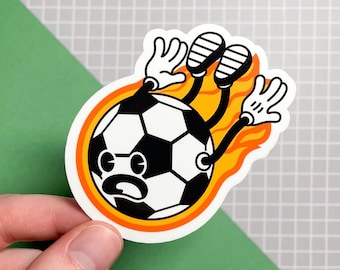 Fireball Football Vinyl Sticker! Illustrated Soccer Ball Decal, Kawaii Retro Cartoon Character, Handmade Gift for Football Fan!