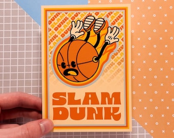 Retro Cartoon Basketball Poster! Slam Dunk Illustration, Cool Sports Bedroom Decor, Minimalist Quote Print Wall Art, Boys Basket ball Gift!
