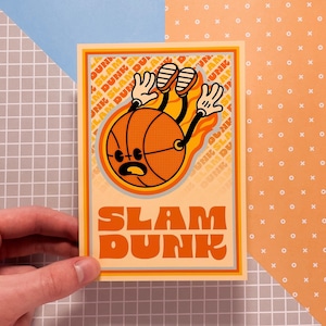 Retro Cartoon Basketball Poster! Slam Dunk Illustration, Cool Sports Bedroom Decor, Minimalist Quote Print Wall Art, Boys Basket ball Gift!