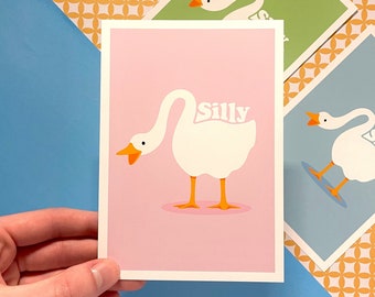 Silly Goose Print, Minimalist Wall Art, Cute Cartoon Animal Illustration for Home, Office, Bathroom, Kitchen & Bedroom, Duck Modern Poster