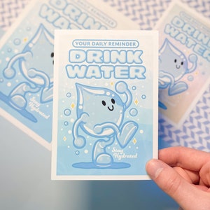 Drink More Water Print! Fun Hydration Poster, Colorful Well being Artwork, Cute Office Prints, Handmade Summer Illustration, A3, A4, A5, A6!