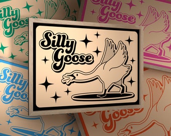 Silly Goose Vintage Print, Cute Cartoon Animal Illustration wall art for Home Decor, Office, Bathroom, Kitchen & Bedroom, Duck Retro Poster