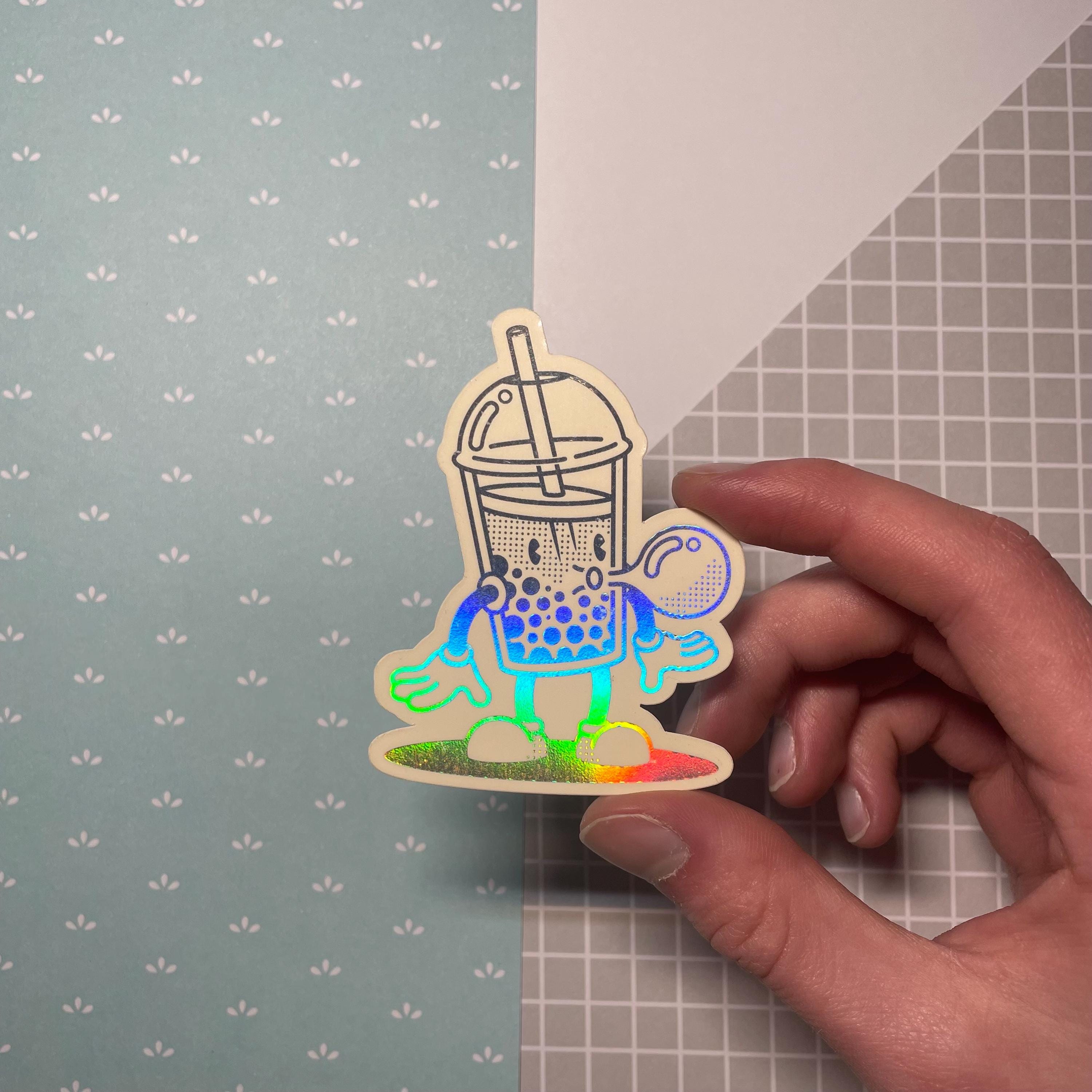 Bubble Tea Holographic Vinyl Sticker! Retro Rainbow Illustration | Decal For Laptop, Water Bottle or Journal | Handmade Gift For Boba Lovers