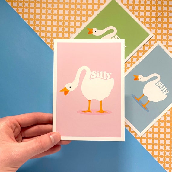 Silly Goose Print, Minimalist Wall Art, Cute Cartoon Animal Illustration for Home, Office, Bathroom, Kitchen & Bedroom, Duck Modern Poster