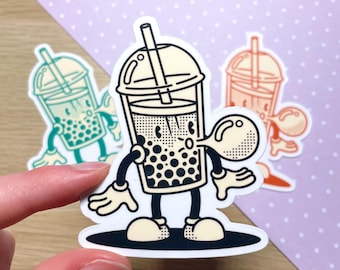 Retro Bubble Tea Illustrated Sticker! Funny Boba Vinyl Sticker | Decal For Laptop, Water Bottle, Journal | Gift for Boba Lovers