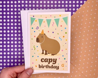 Capy Birthday! Capybara Birthday Greetings Card, Blank Inside