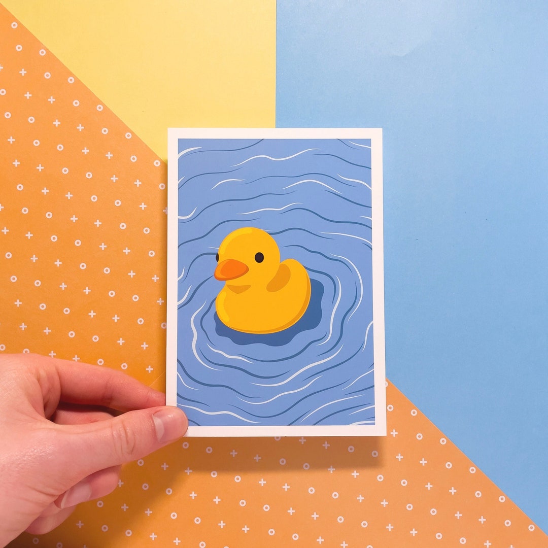 Rubber Duck Bathroom Print Yellow , Simple Wall Art Poster, Kids Blue ...