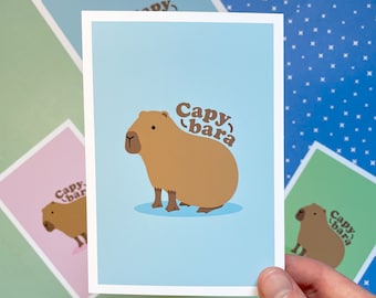 Minimalist Capybara Print, Premium Quality Handmade Poster, Colourful Animal Bedroom Decor, Cute Gift For Capybara Lovers, Pink, Blue, Green