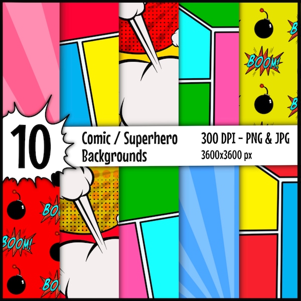 Comic Pop Art Background Wallpaper - Digital Paper - Colorful Superhero - Cartoon Design - Superhero Paper - Cartoon - Comic Background