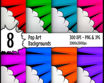 Comic Pop Art Background Wallpaper - Digital Paper - Colorful Cartoon Paper - Cartoon Design - Superhero Paper - Cartoon - Comic Background