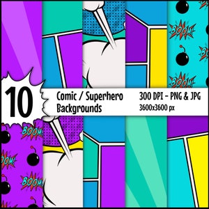 Comic Pop Art Background Wallpaper - Digital Paper - Colorful Superhero - Cartoon Design - Superhero Paper - Cartoon - Comic Background