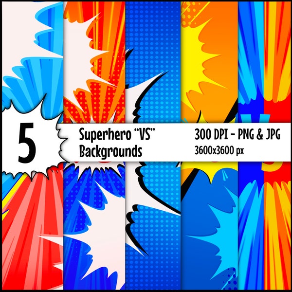 Superhero Wallpaper, Superhero Digital Paper, Comics, Super Hero, Cartoons, Comic Book, Printable Digital Background Papers, "VS"