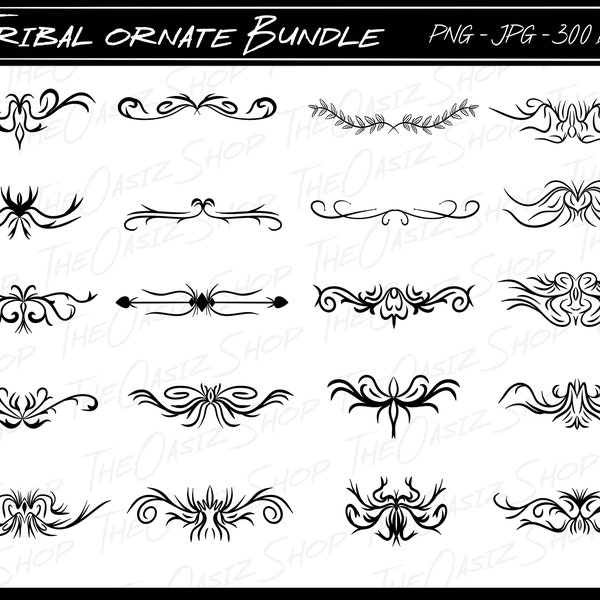 20 Tribal Ornate Borders PNG, Tribal set JPG, Tattoo, Decal, Vinyl, Tribal Clipart Bundle, png / jpg