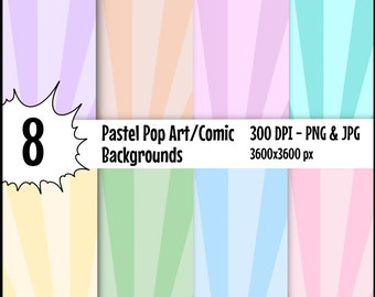 Comic Pastel Pop Art Fondo de pantalla - Papel digital - Papel de dibujos animados colorido - Diseño de dibujos animados - Papel de superhéroe - Fondo cómico