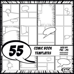 Comic-Heft-Vorlagen - Comic-Strip-Vorlagen - Erstelle Dein eigenes Comic-Buch - Leere Vorlagen - Sprechblasen - Comic-Cover-Vorlagen