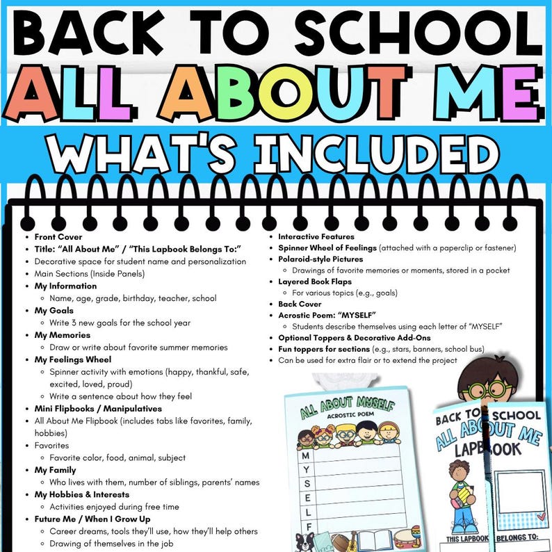 Printable All About Me Lapbook | Back to School Writing Craft for ESL ...