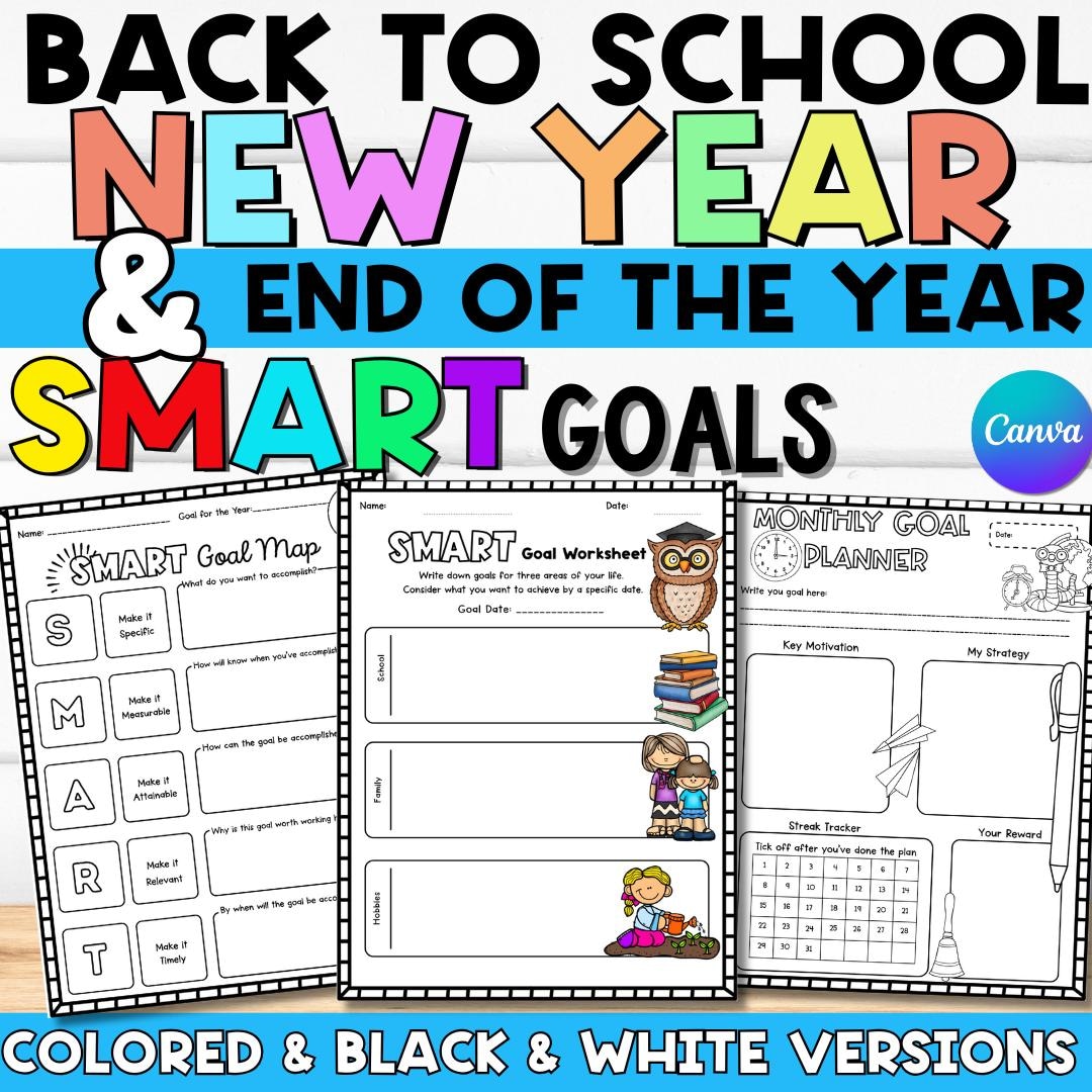 SMART Goal Setting Worksheets, New Year - End of Year Planner, Editable ...