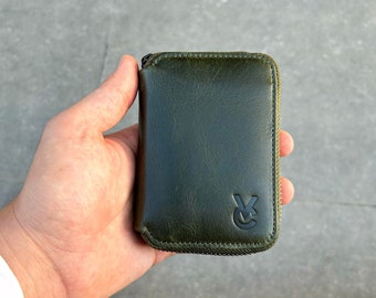 Personalized Unisex Zipper Leather Wallet,Minimalist Women Wallet,Engraved Wallet,Mini Womens Wallet,Mens Leather Wallet,Gifts for Dad&Mom