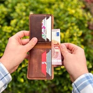 Bifold Mens Leather Wallet, Personalized Wallet, Engraved Wallet, Anniversary Wedding Groom Gift,Handmade Wallet,Slim Wallet,Unique Gift Dad