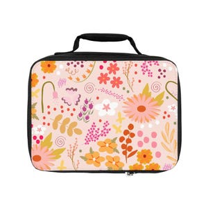 Lunch Bag, Warm Floral Print, Insulated Tote for Work, School, Picnic, Reusable Lunchbox, Stylish Cooler Bag